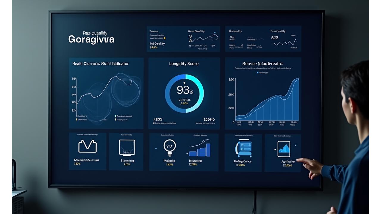 User-friendly digital dashboard displaying health metrics, graphs, and a 'longevity score' in a clean interface