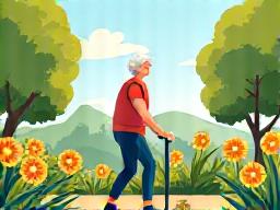 Illustration of an older adult vibrantly active, symbolizing healthy aging and longevity.